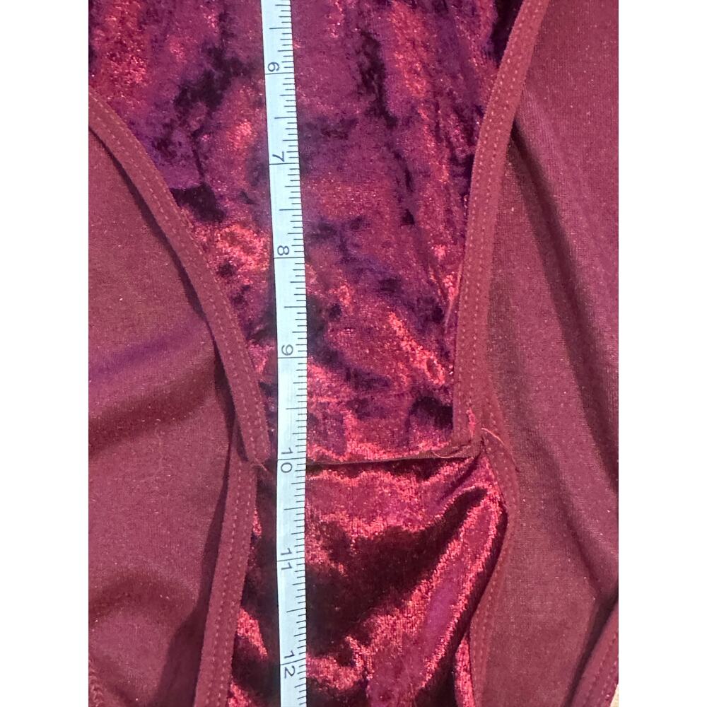 Vintage Fredericks of Hollywood Crushed Velvet Deep Plunge Bodysuit Wine Red Sm - Picture 7 of 9